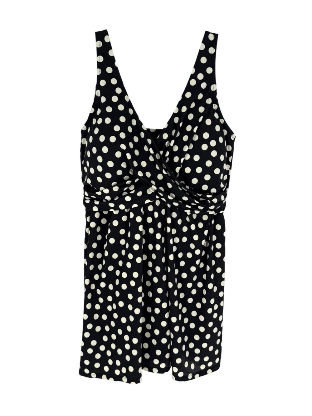 Lands End Swim Dress Womens Size 18 D Black Polka Dot Classic Swimsuit